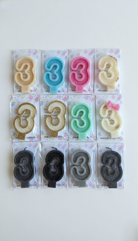 Bišu vaska Ciparu svece tortēm un kūkām | Cipars 3